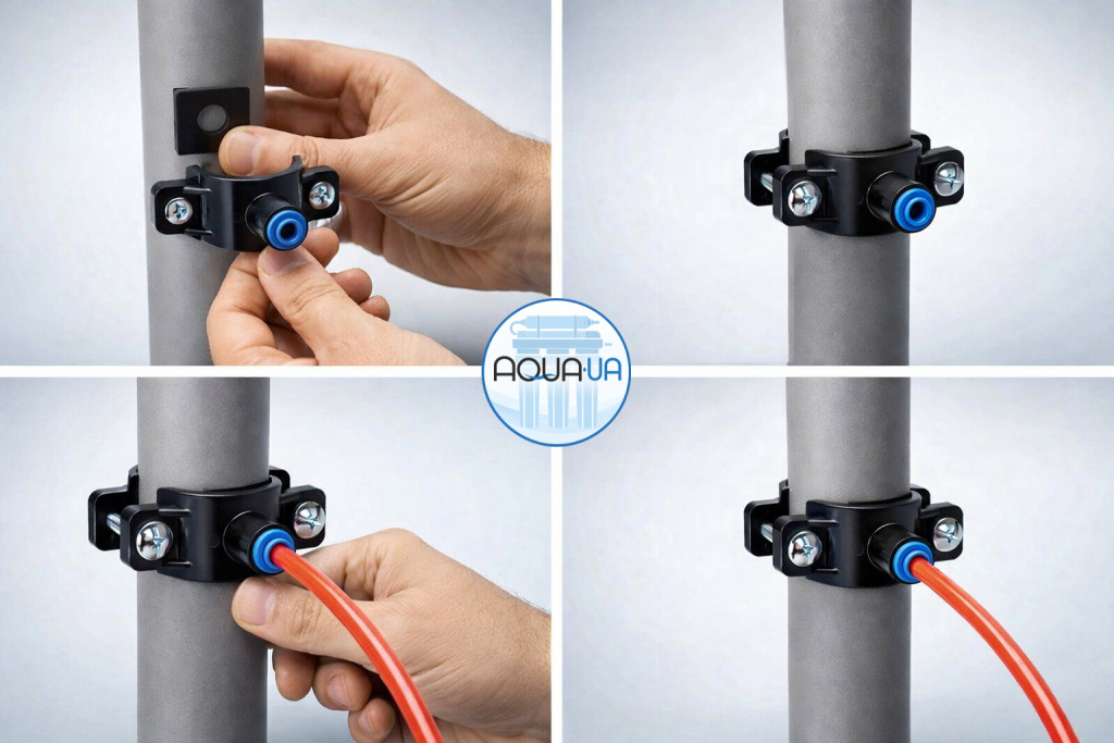 Установка дренажного хомута системы обратного осмоса